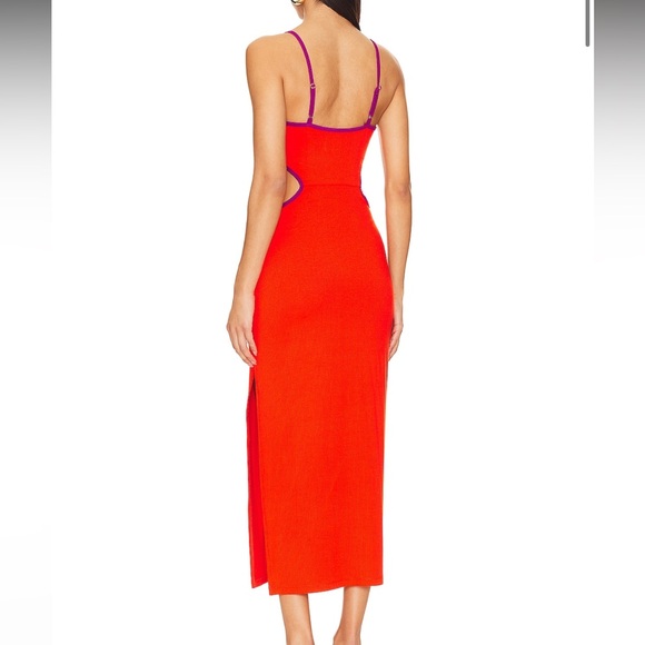 Lspace Libra cutout ribbed midi dress - in color pimento and berry sz m - Picture 2 of 7
